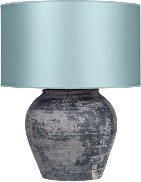 TL-399, Große Tischlampe Keramik blauer Schirm, Vasenlampe antikes Unikat