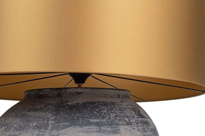 TL-399, Große Tischlampe Keramik mit gold Schirm, Vasenlampe antikes Unikat