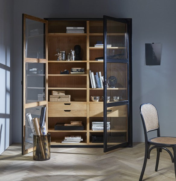 Große Holz Vitrine DEAN schwarz-natur Landhausstil