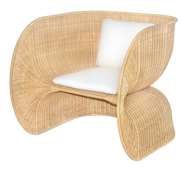 ISO, Designer Rattan Lounge-Sessel mit weißen Kissen