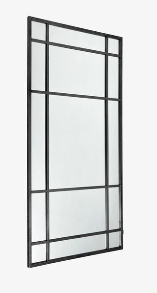 Großer Spiegel H 203 cm schwarz Metall mit kleinen Fenstern