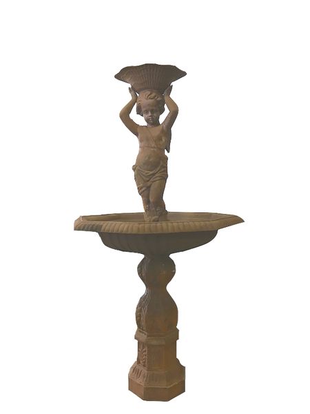 Brunnen Gusseisen "Engel-Junge Brunnen" rostig antik H 190 cm