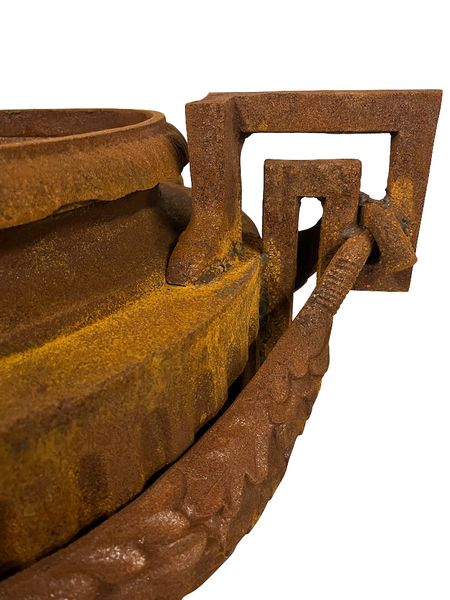 Gusseisen Pflanzkübel auf Sockel H 142 cm, Amphore antik rostig
