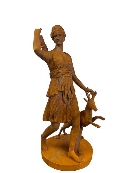Gusseisen Statue "Diane mit Hirsch" H 180 cm antik rostig