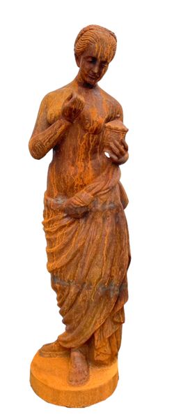 Gusseisen Statue H 140 cm "Lady mit Schale" rostig