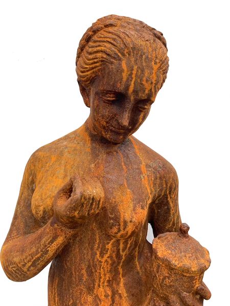 Gusseisen Statue H 140 cm "Lady mit Schale" rostig