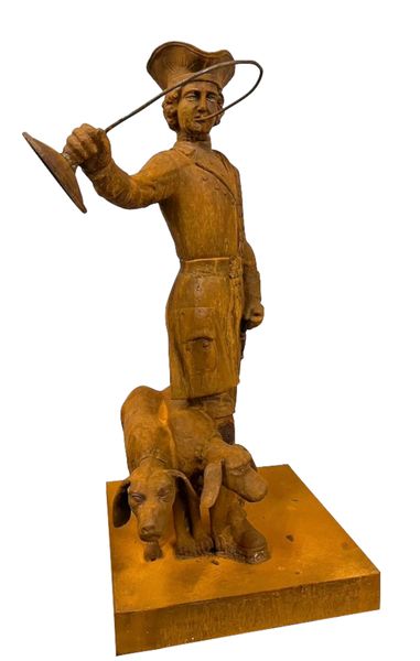 Gusseisen Statue "Mann mit 2 Hunden", Garten Skulptur