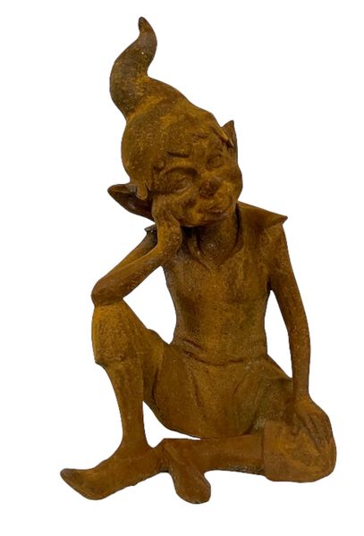 1, Gartenfigur "sitzender Troll" H 40 cm Skulptur Gusseisen