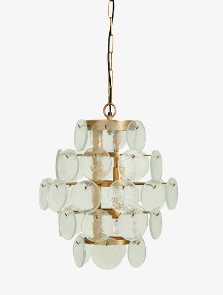 MARTA, Deckenlampe H 50 cm gold mit Glasmünzen rund, Kronleuchter