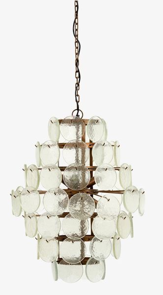 MARTA, Hängelampe H 71 cm gold mit Glasmünzen, Kronleuchter