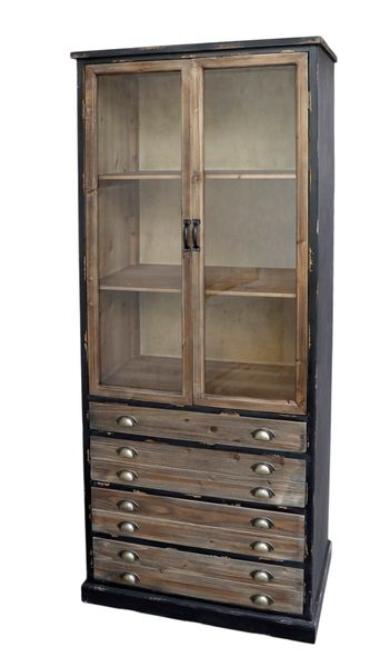 Vitrine Holz JESS, 2 Glastüren und 4 Schubladen Landhausstil