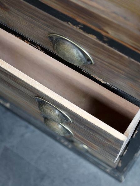 Vitrine Holz JESS, 2 Glastüren und 4 Schubladen Landhausstil