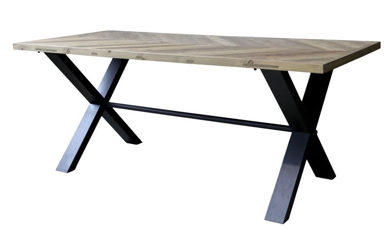 MIMI, Esstisch Holz Fischgratmuster, X-Metallbeine