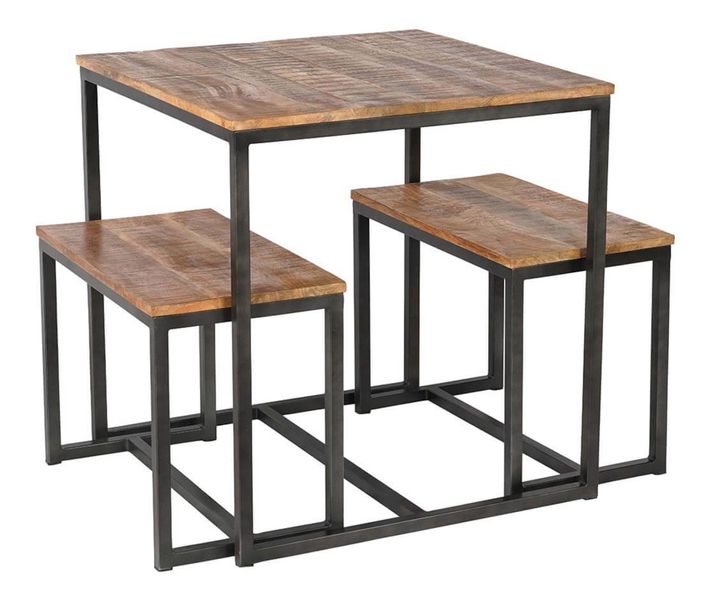Matz-Möbel Bistrotisch & 2 Bänke Set ESRA Holz-Metall Industriedesign