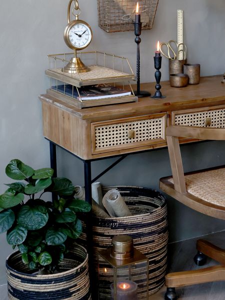 ASTA, Konsolentisch B 110 cm Holz natur-Rattan natur shabby Landhausstil