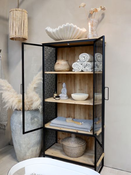 Matz Möbel Metall Vitrine SUE H 160 cm schwarz-natur