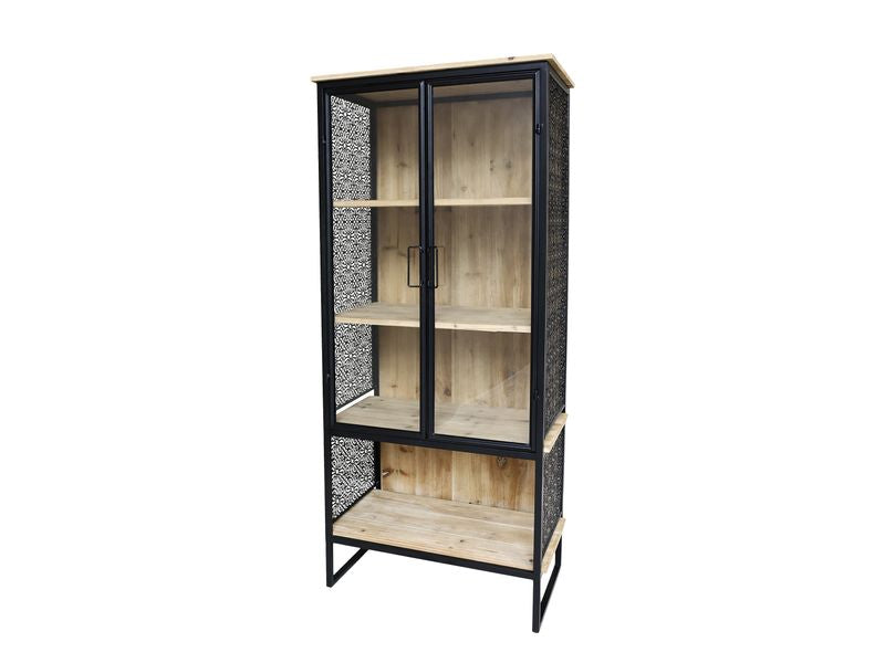 Matz Möbel Metall Vitrine SUE H 160 cm schwarz-natur