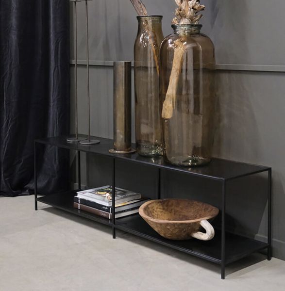 TONI, niedriges Industriedesign Regal schwarz Metall