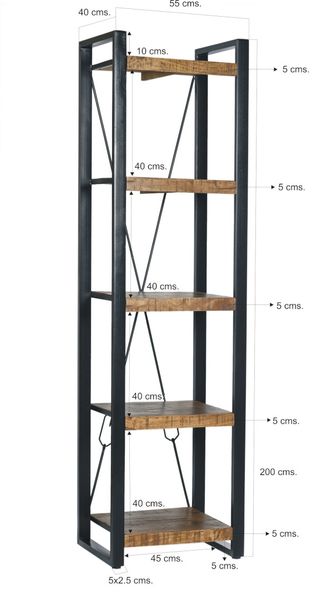 Industriedesign Regal FRANZ natur Holz-schwarz Metall, schmales Regal