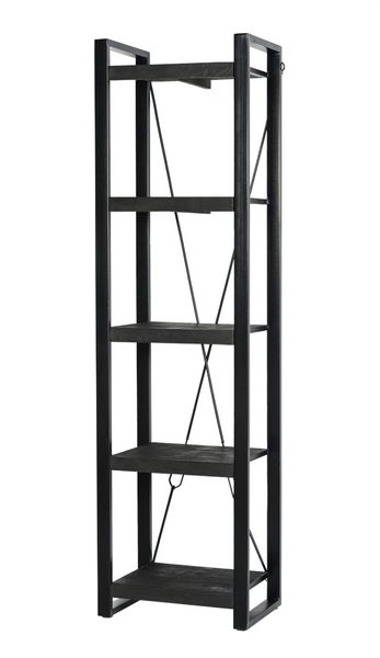 Industriedesign Regal FRANZ, schwarz Holz-Metall, schmales Regal