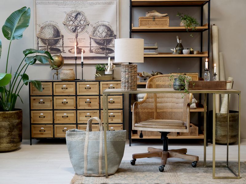 KEN, Industriedesign Kommode Holz-Metall, Sideboard mit 16 Schubladen