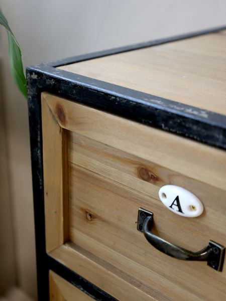 KEN, Industriedesign Kommode Holz-Metall, Sideboard mit 16 Schubladen