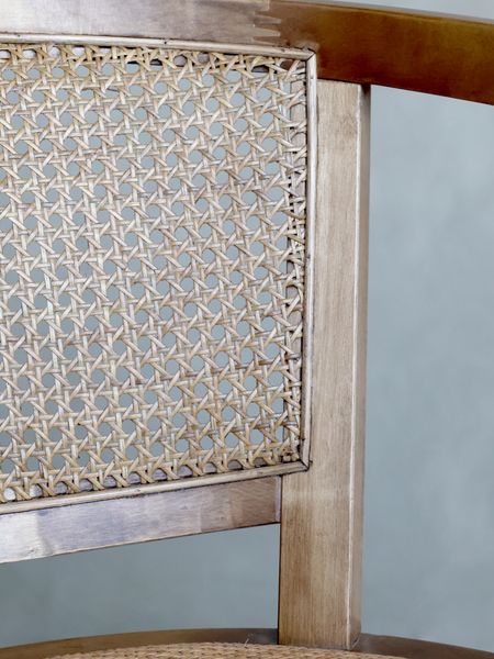 IRIS, Bürostuhl Holz-Rattan-Geflecht auf Rollen, Landhausstuhl