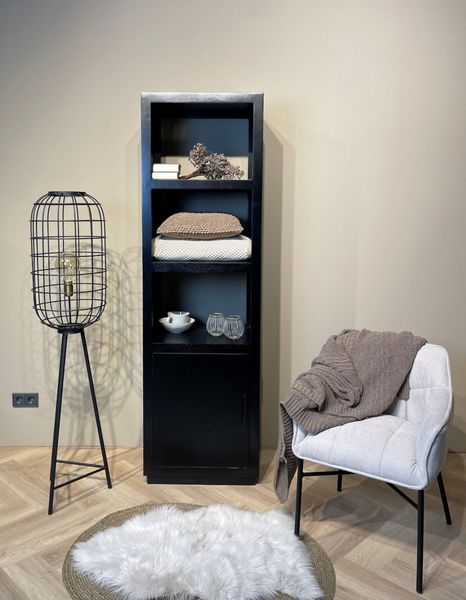 Industriedesign Regal JACK mit Unterschrank schwarz Holz-Metall, schmales Regal