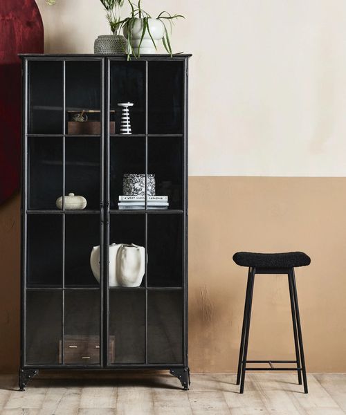 JOSY, Barhocker Teddystoff & Metall schwarz