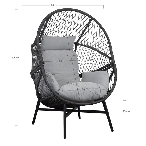 RIO, gemütlicher Gartensessel grau-schwarz, Egg-Chair, Lounge-Sessel