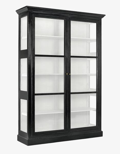 NELLY, Große Vitrine Holz schwarz-weiß im Landhausstil