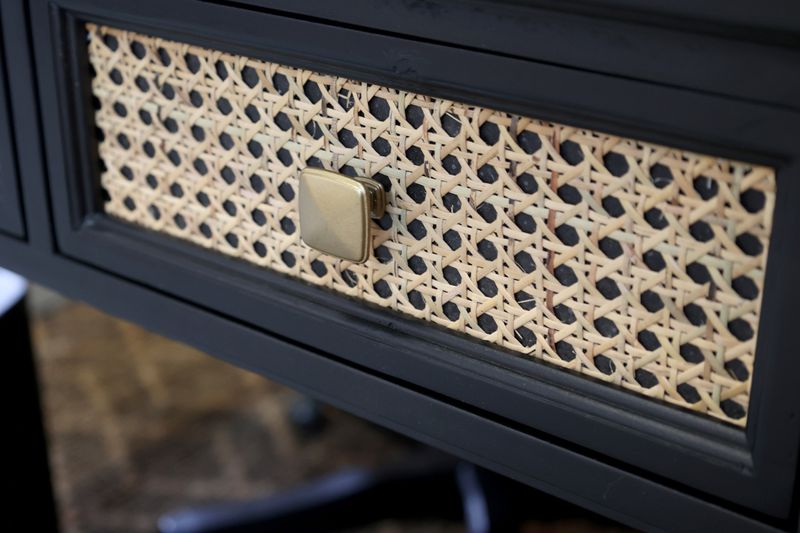 Konsolentisch ASTA schwarz Holz & natur Rattan 3 Schubladen Landhausstil