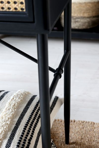 Konsolentisch ASTA schwarz Holz & natur Rattan 3 Schubladen Landhausstil