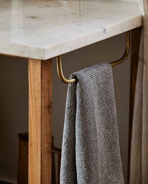 MALU, Kücheninsel, Konsolentisch Holz & weiß Marmor im Landhausstil