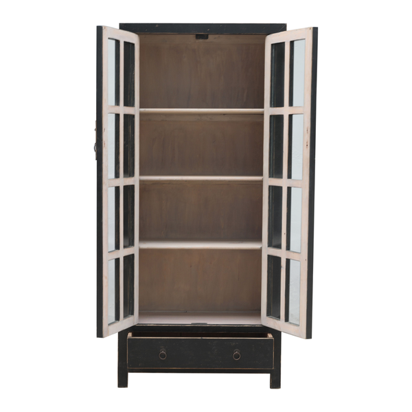 Holz Vitrine ROSA schwarz vintage H 210 cm Landhausstil, altes Unikat