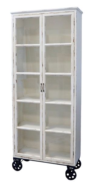 Weiße Landhaus Vitrine EDDI auf Rädern shabby chic