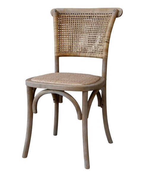 ALBA, Esszimmerstuhl 2 Stück Rattan & Holz shabby weiß, Landhausstuhl