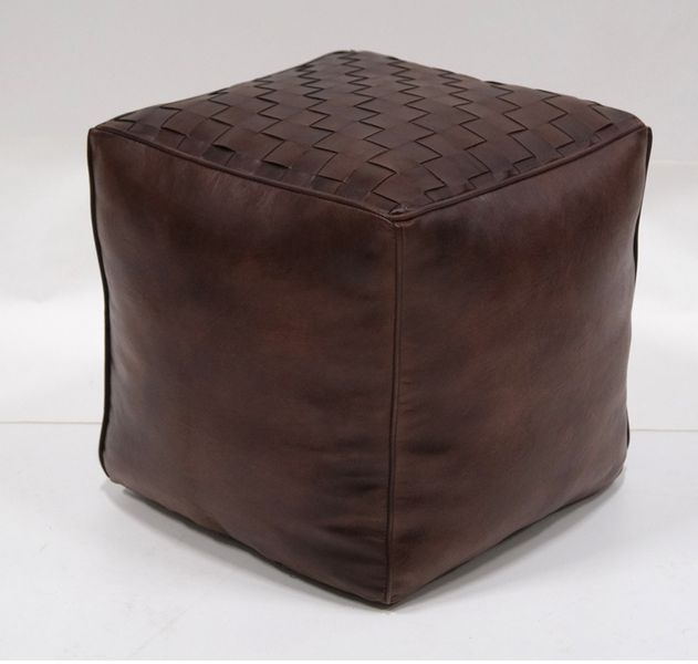 Dunkelbrauner Leder Pouf Würfel 43*43 cm, trendiges Bodenkissen