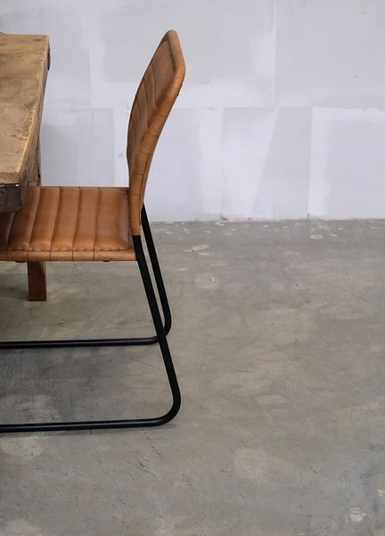 KEN, Stuhl 2 Stück, Esszimmerstuhl Leder-Metall Industriedesign