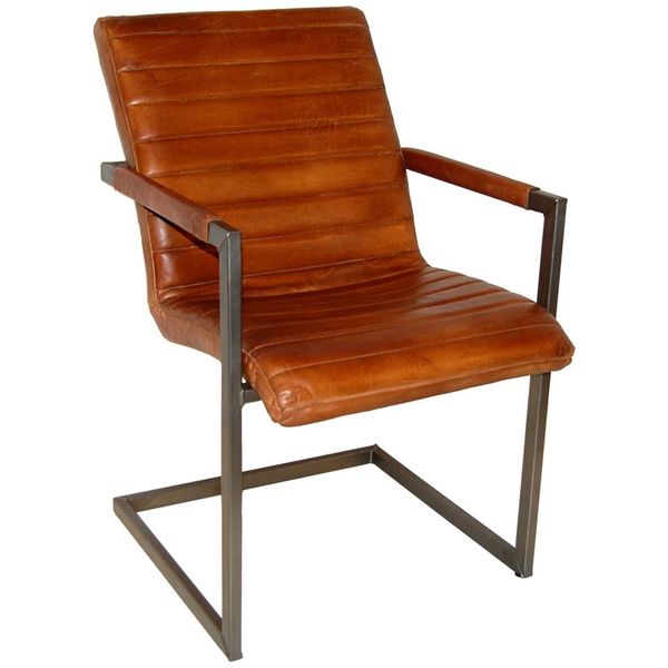 MANU, Lederstuhl industrial, Armlehnstuhl Leder cognac-braun mit Stahlgestell