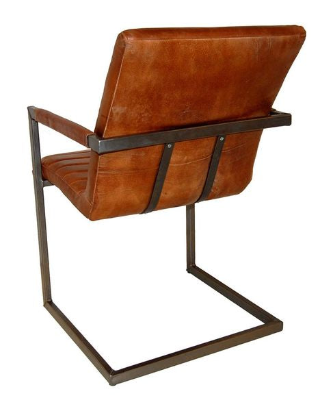 MANU, Lederstuhl industrial, Armlehnstuhl Leder cognac-braun mit Stahlgestell