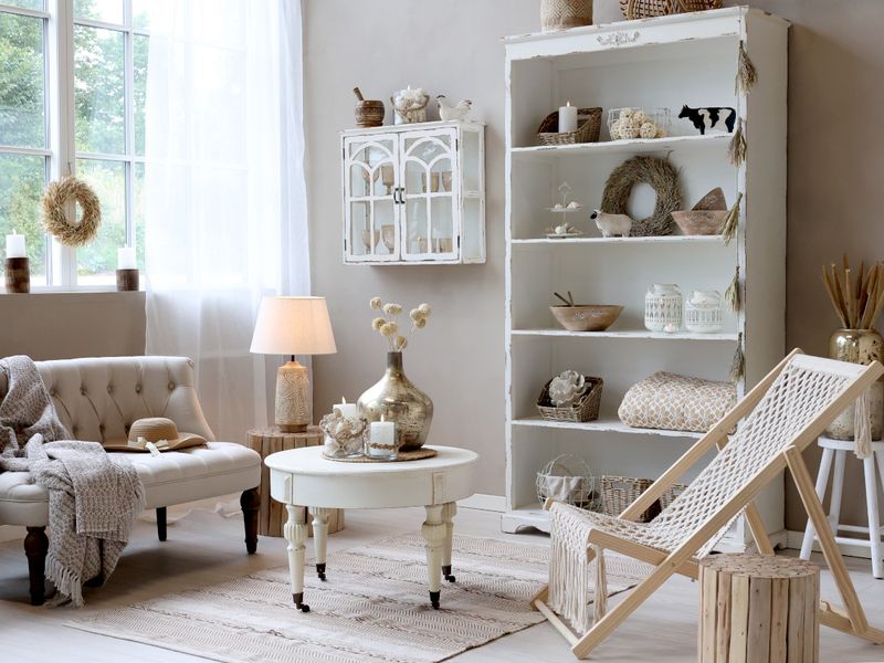 RITA, Regal mit 5 Böden shabby creme-weiß im Landhausstil