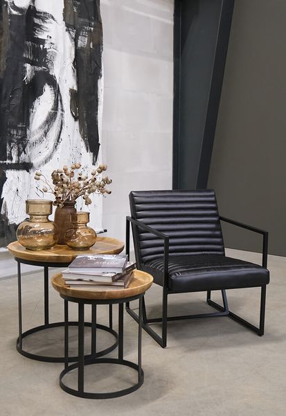 Matz-Möbel Couchtisch Set FANNI rund Holz-Metall Industriedesign