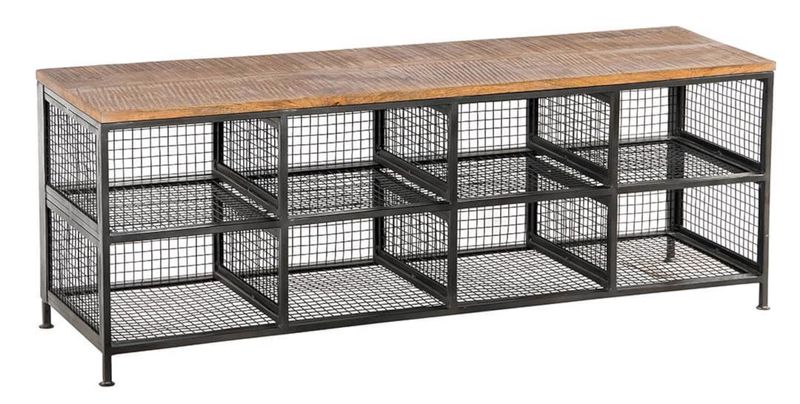 Matz Möbel Schuhregal BERNI Sitzbank Holz-Metall Industriedesign