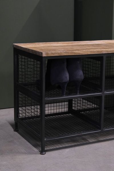 Matz Möbel Schuhregal BERNI Sitzbank Holz-Metall Industriedesign