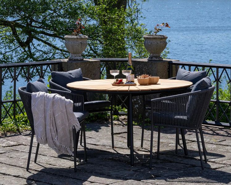 CLEA, Gartentisch rund 130 cm Holz natur und schwarze Metallbeine