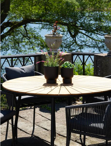 CLEA, Gartentisch rund 130 cm Holz natur und schwarze Metallbeine
