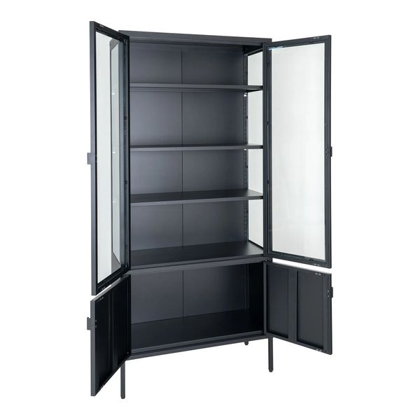 Matz Möbel Metall Vitrine STENA H 180 cm schwarz 2 Türen