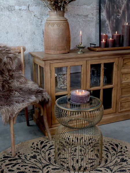 RIKO, Sideboard-Vitrine natur antik Holz Landhausstil