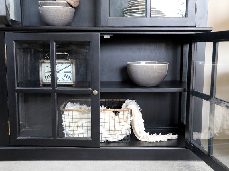 RIKO, Vitrine mit 4 Türen schwarz im Landhausstil